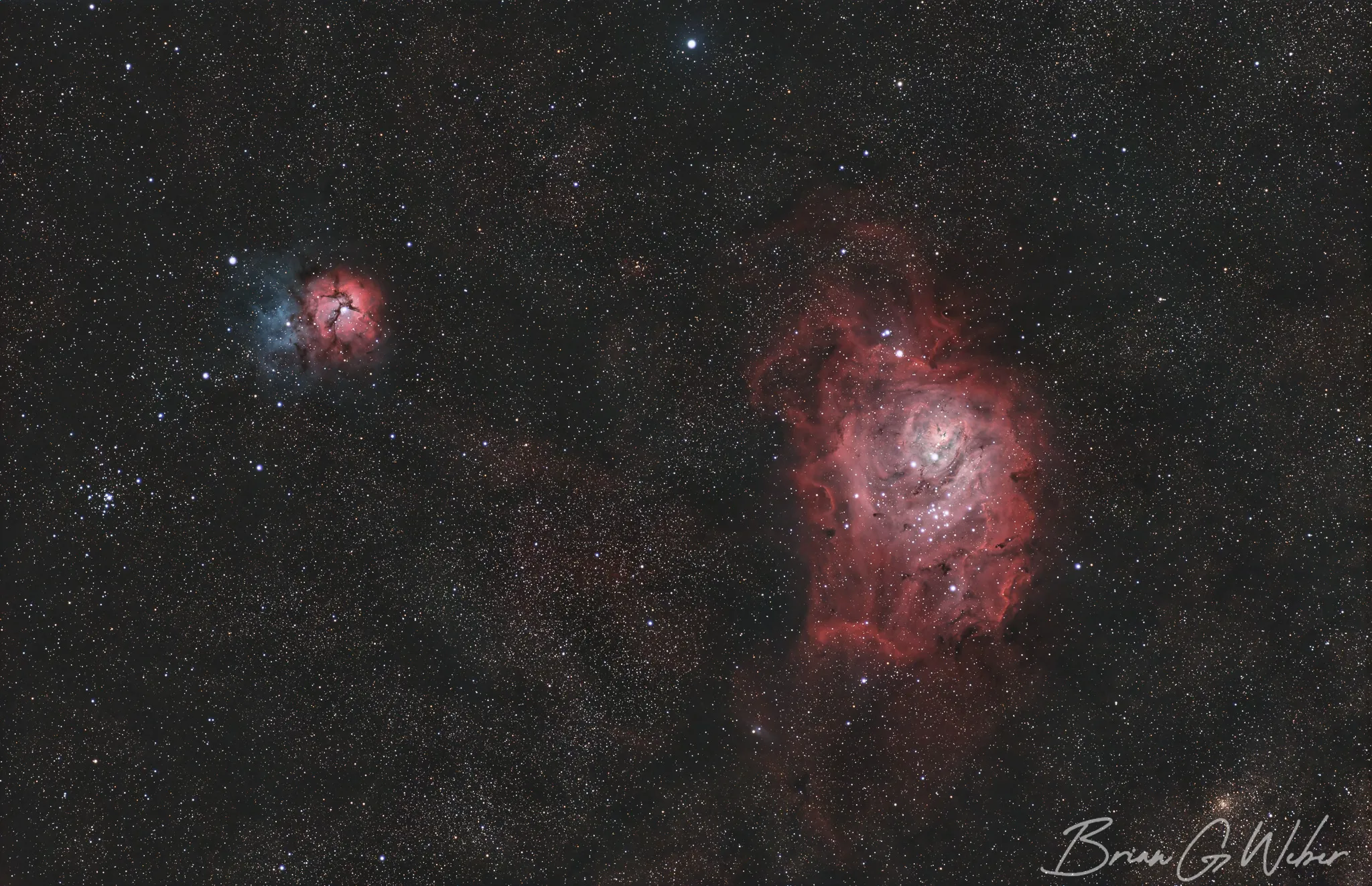 Lagoon and Trifid Nebulas shot with the NBZ and L-Quad